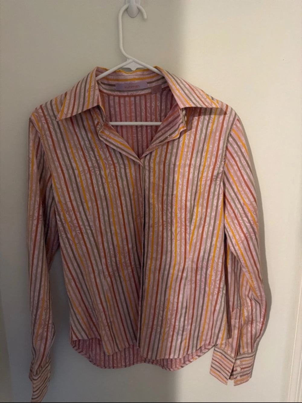 Rare Women’s Striped Button-Up Shirt in Pink and Yellow by Kuhlman.